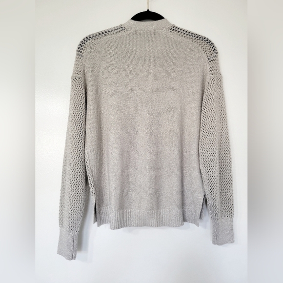 NWT Ann Taylor Silver Shimmer Grey Loose Knit Button Up Cardigan Size S - Picture 8 of 10